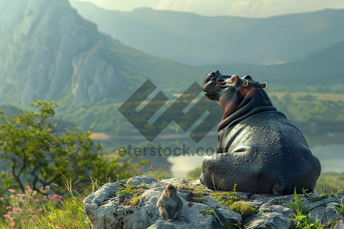 Picture of Male hiker in snow-covered mountain landscape bedore sunset