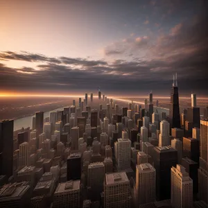 Urban Twilight: Majestic Skyscrapers Illuminated by Evening Sun