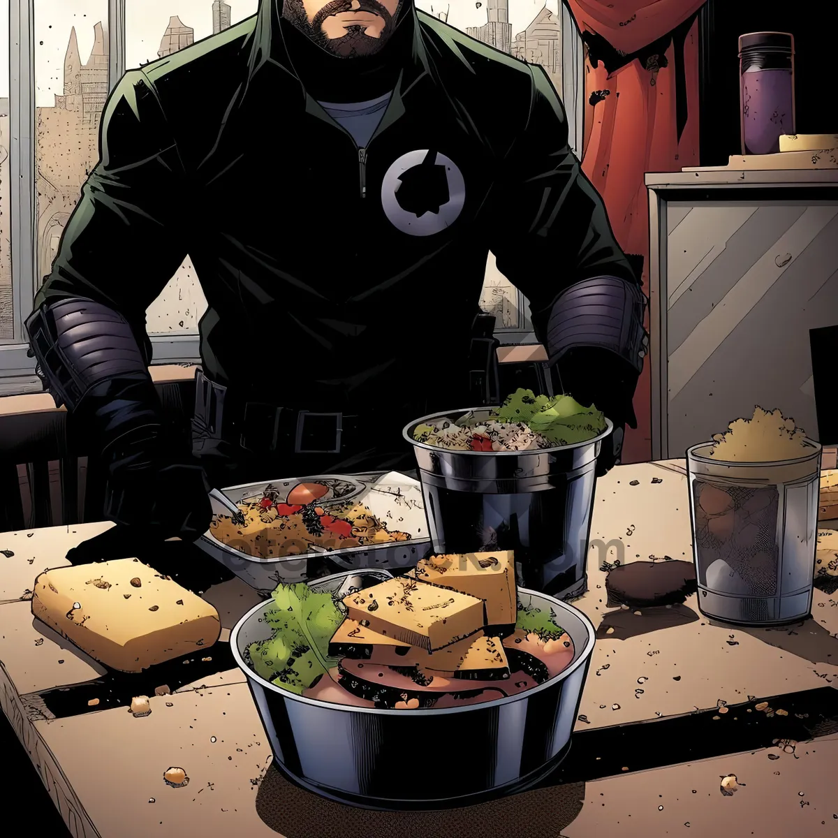 Picture of Man cooking meal in restaurant kitchen