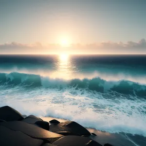 Serene Sunset Over Beach Waves