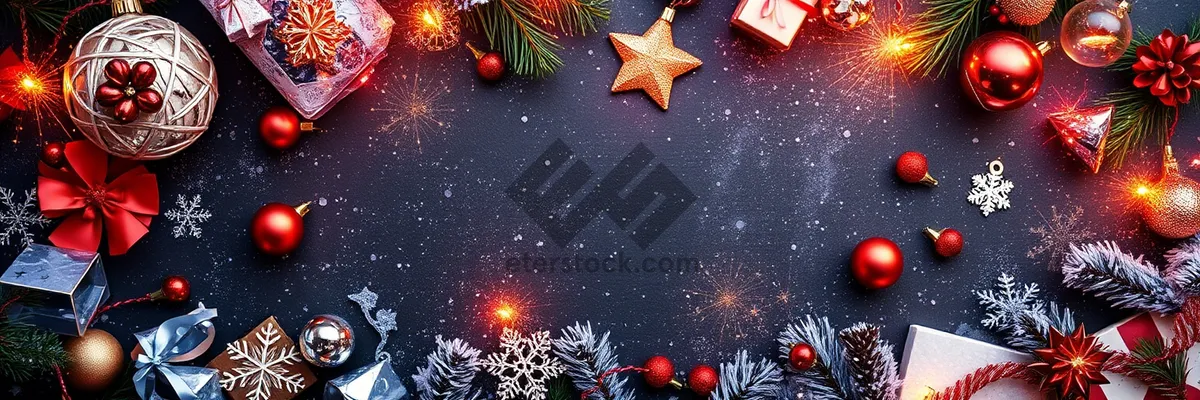 Picture of Golden Star Tree Ornament in Festive Winter Night