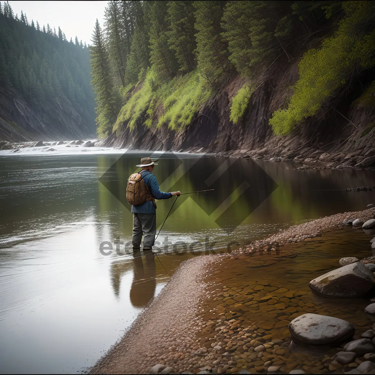 Picture of Serene River Reflection in Summer Forest