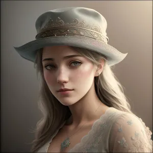 Beautiful brunette woman posing in elegant cowboy hat