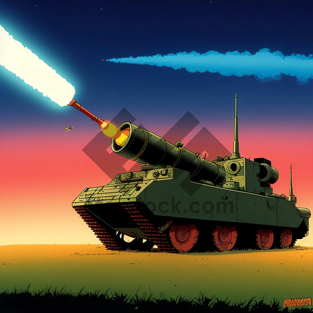 Picture of Sky-bound Tank Engages in Fiery Artillery Duel