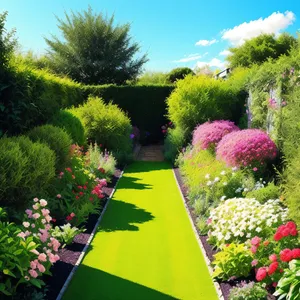 Serene Summer Park Landscape with Vibrant Garden Flowers