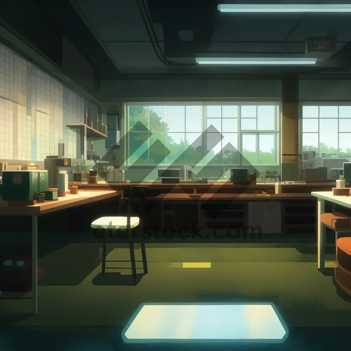 Picture of Modern luxury restaurant interior design with wood furniture and lamp