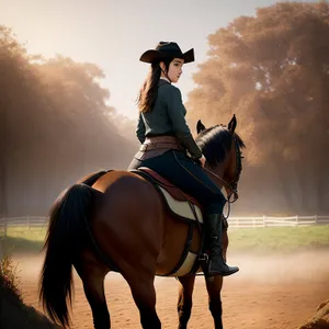 Equestrian Cowboy Riding Horse with Sidesaddle