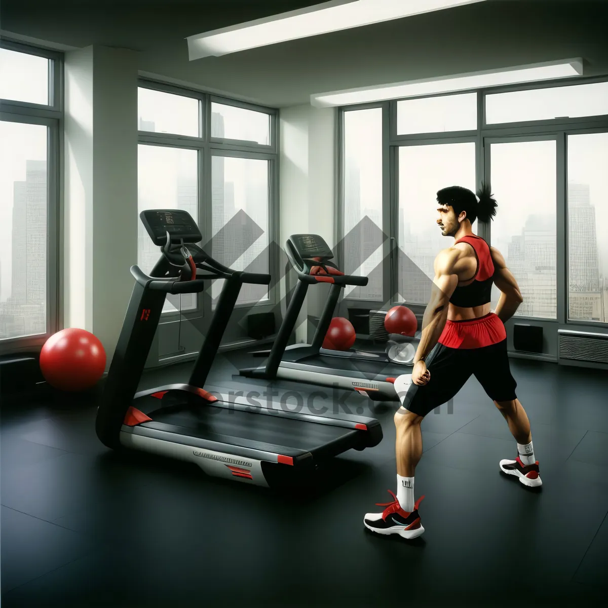 Picture of Active woman on treadmill in gym workout