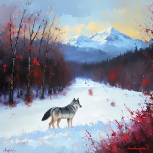 Winter Wonderland: Majestic Coyote in Snowy Landscape