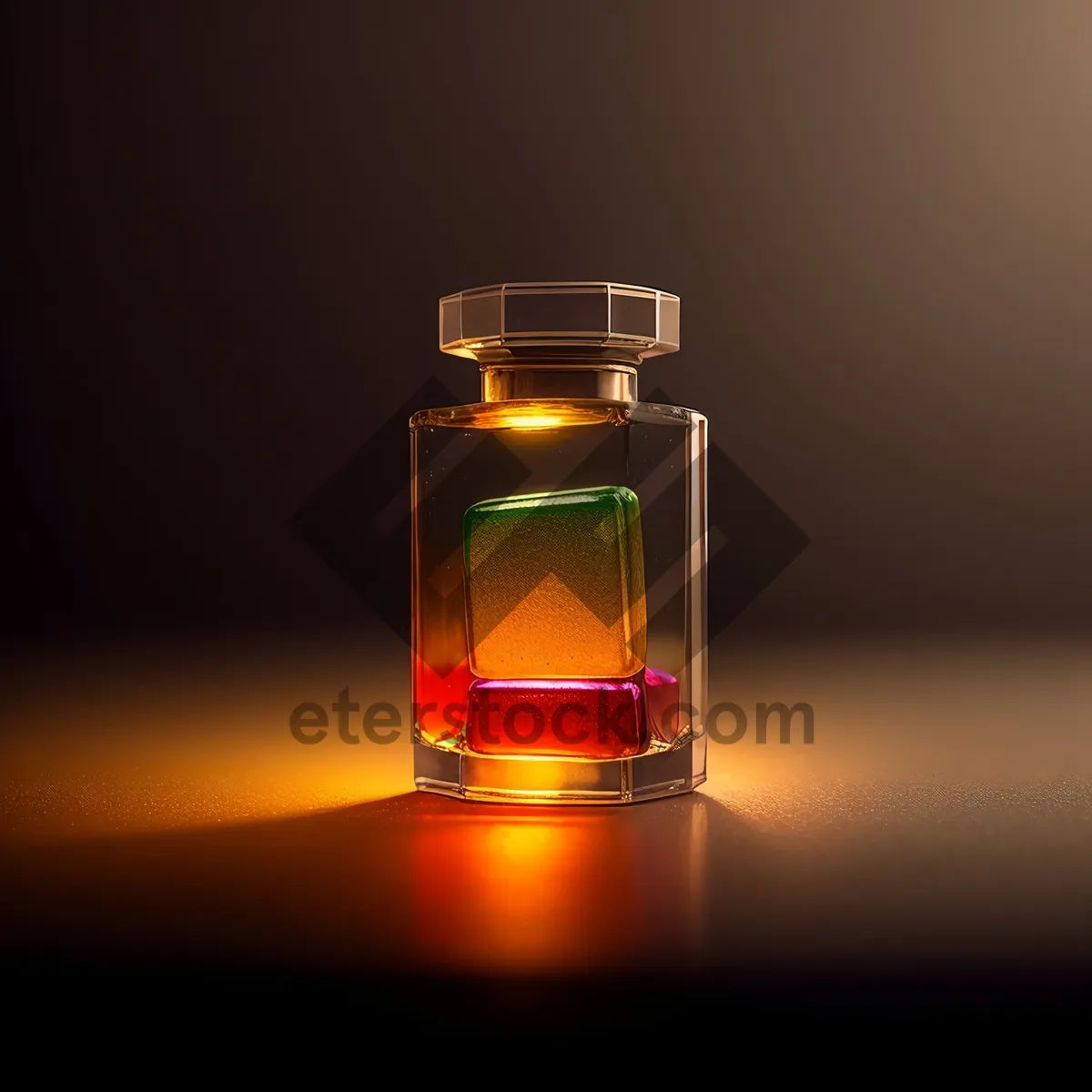 Picture of Golden Glass Bottle of Perfume
