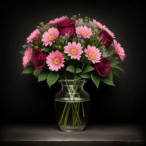Colorful Flower Bouquet in Pink Vase