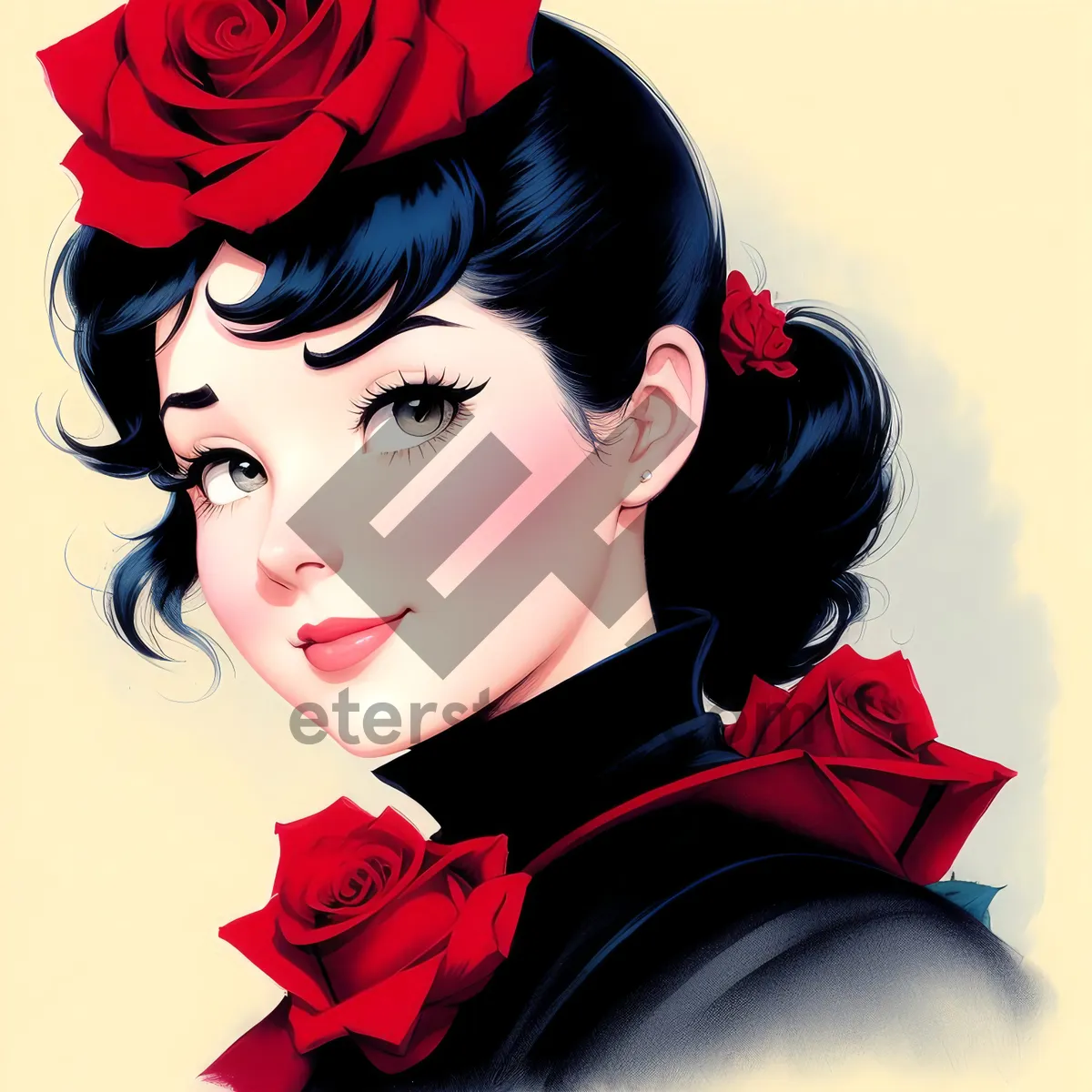 Picture of Coquette Cartoon Fashion Portrait: Cute Lady with Artistic Hair