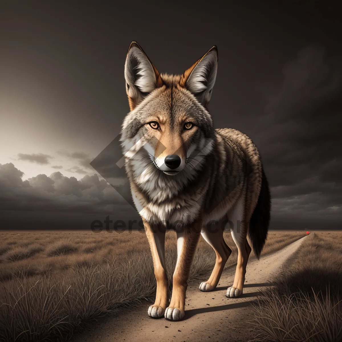 Picture of Coyote predator stalking through wilderness.
