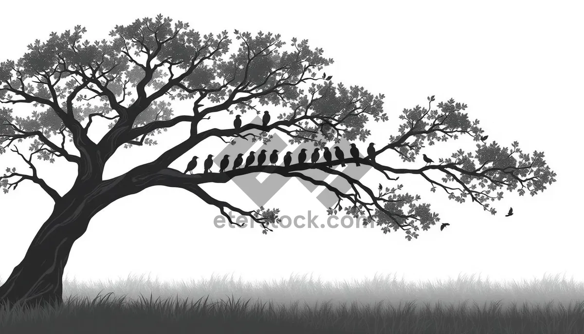 Picture of Summer forest silhouette design with oak tree element.