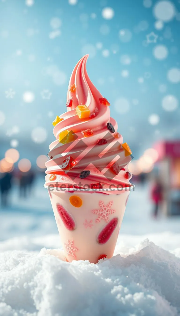 Picture of Colorful Berry Ice Cream Cone with Strawberry Topping