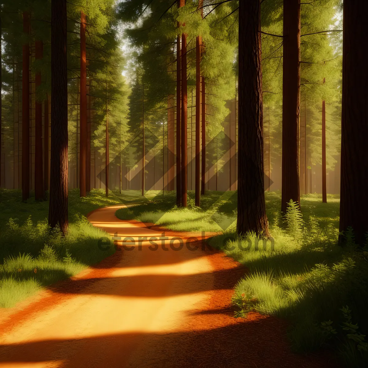 Picture of Serene Forest Path with Sunlit Trees