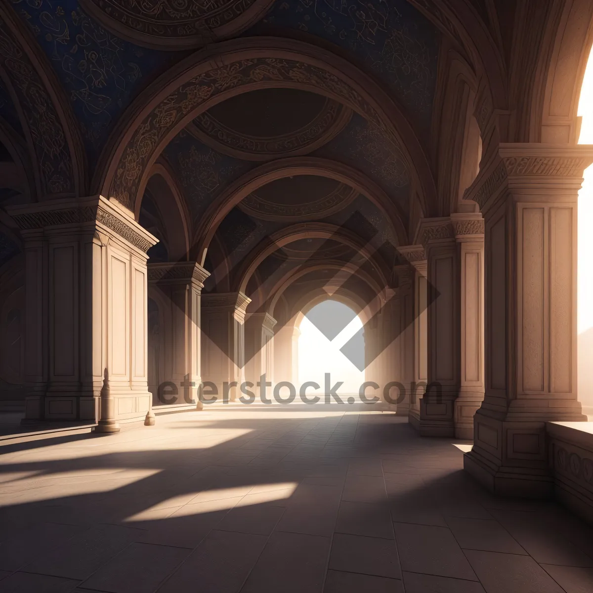 Picture of Medieval Cathedral Hall with Ancient Stone Arches