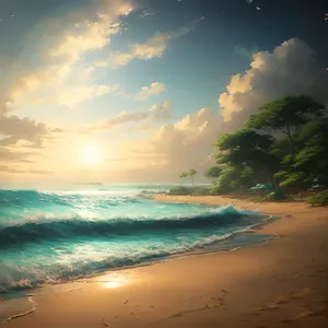 Serene Coastal Bliss: Sun, Waves, and Sand
