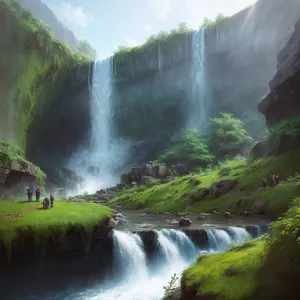 Mountain Cascade in a Serene Forest Setting