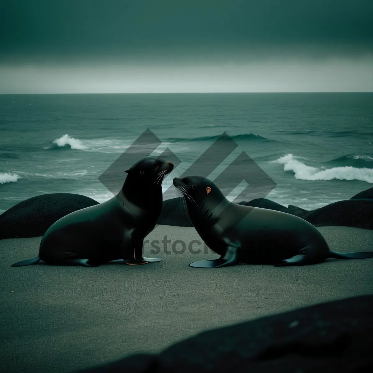 Picture of Playful Sea Lion Basking on Sandy Beach