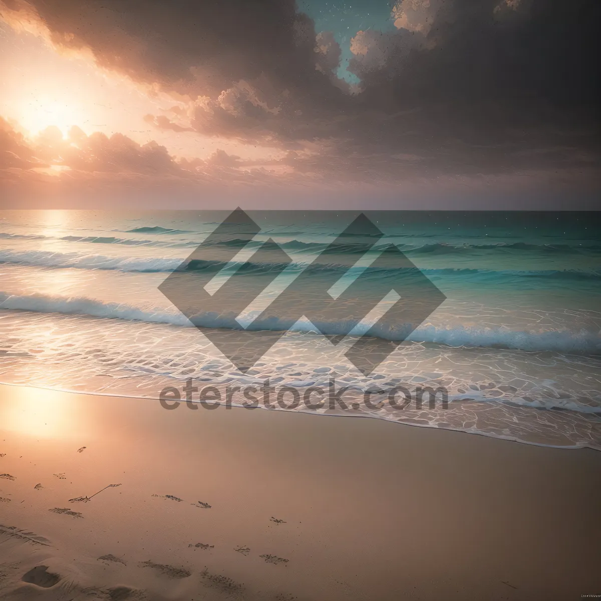 Picture of Beach Bliss: Tranquil Sunset over Azure Waters