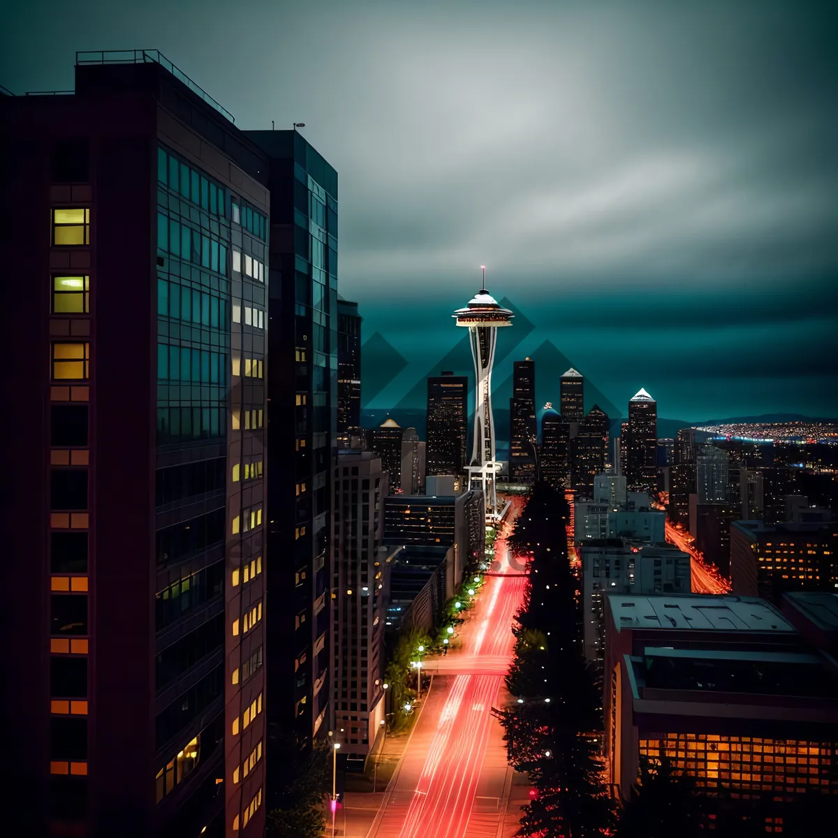 Picture of Nighttime Metropolis Skylines Amidst Towering Skyscrapers