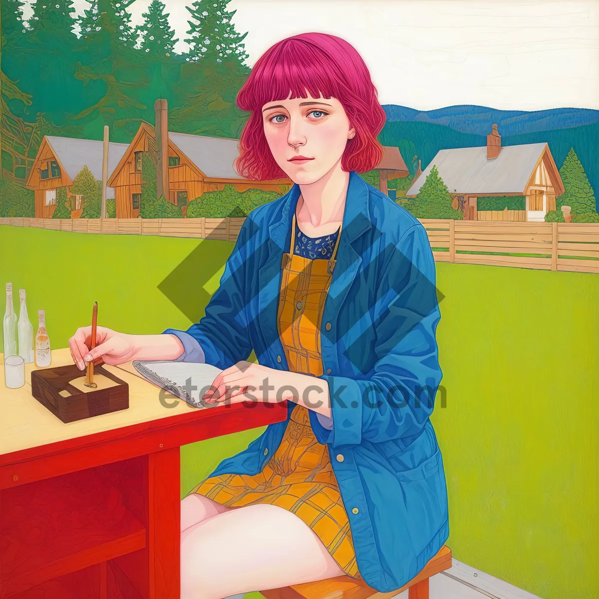 Picture of Smiling businesswoman working on laptop in office.