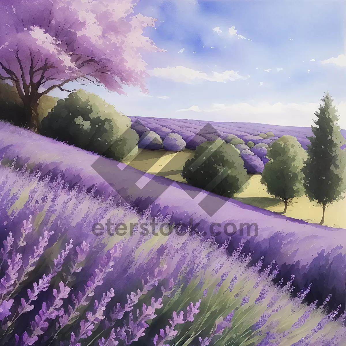 Picture of Vibrant Lavender Field in Summer Sky