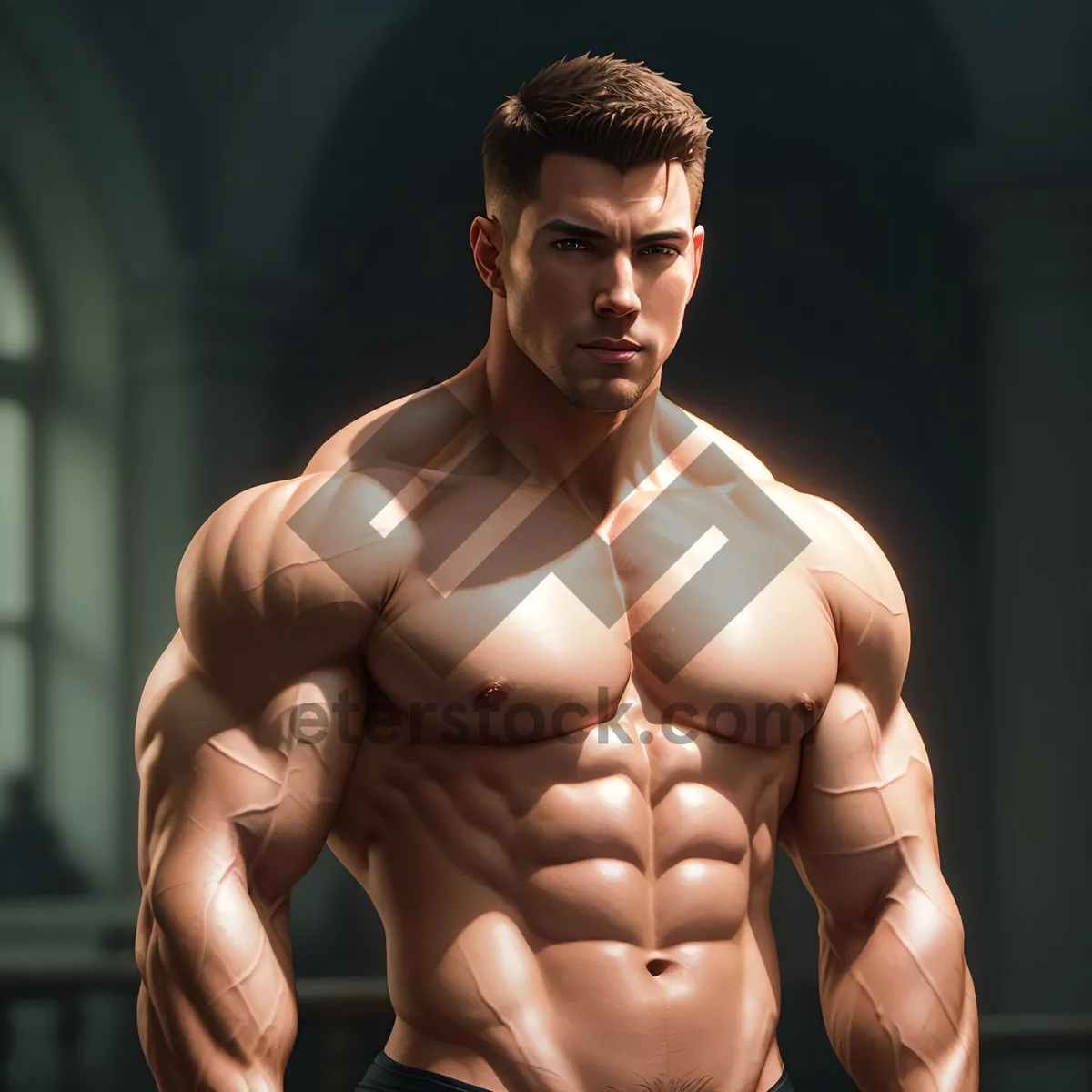 Picture of Muscular Male Wrestler Flexing in Gym