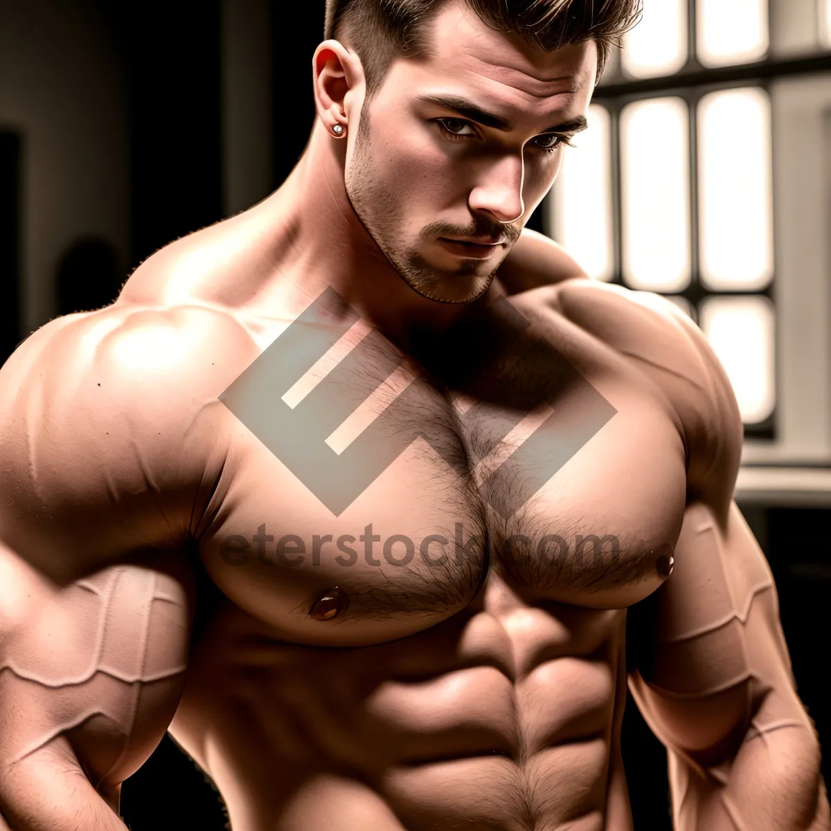 Picture of Muscular Male Fitness Model Posing Shirtless