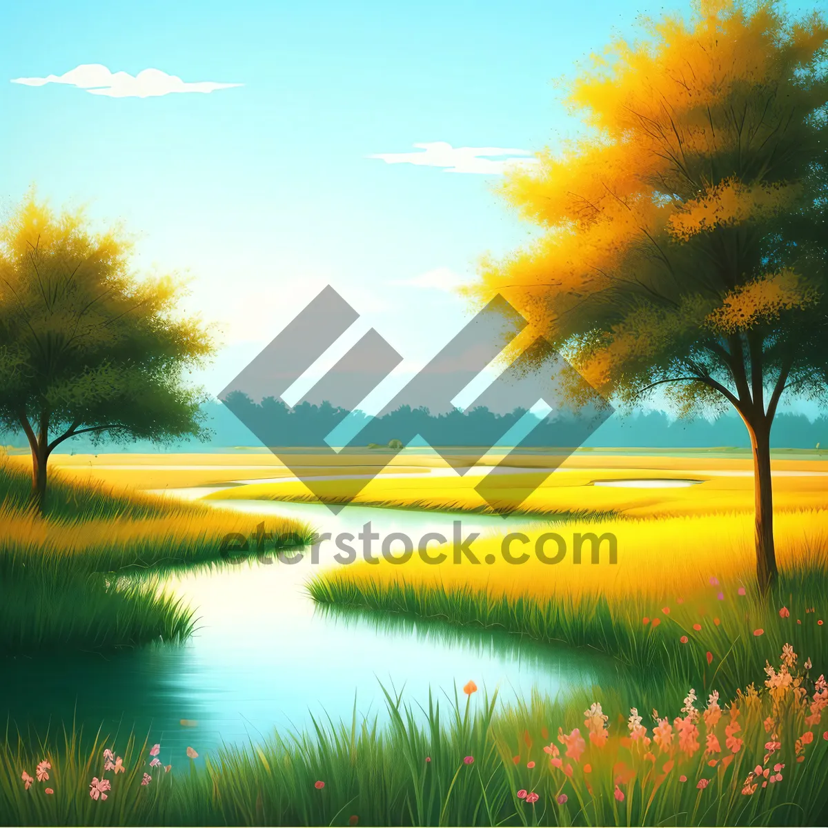 Picture of Serenity: A Vibrant Meadow Bathed in Sunlight