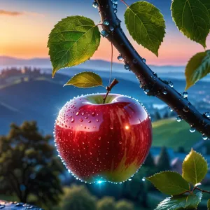 Juicy Cherry Apple on Branch in Garden