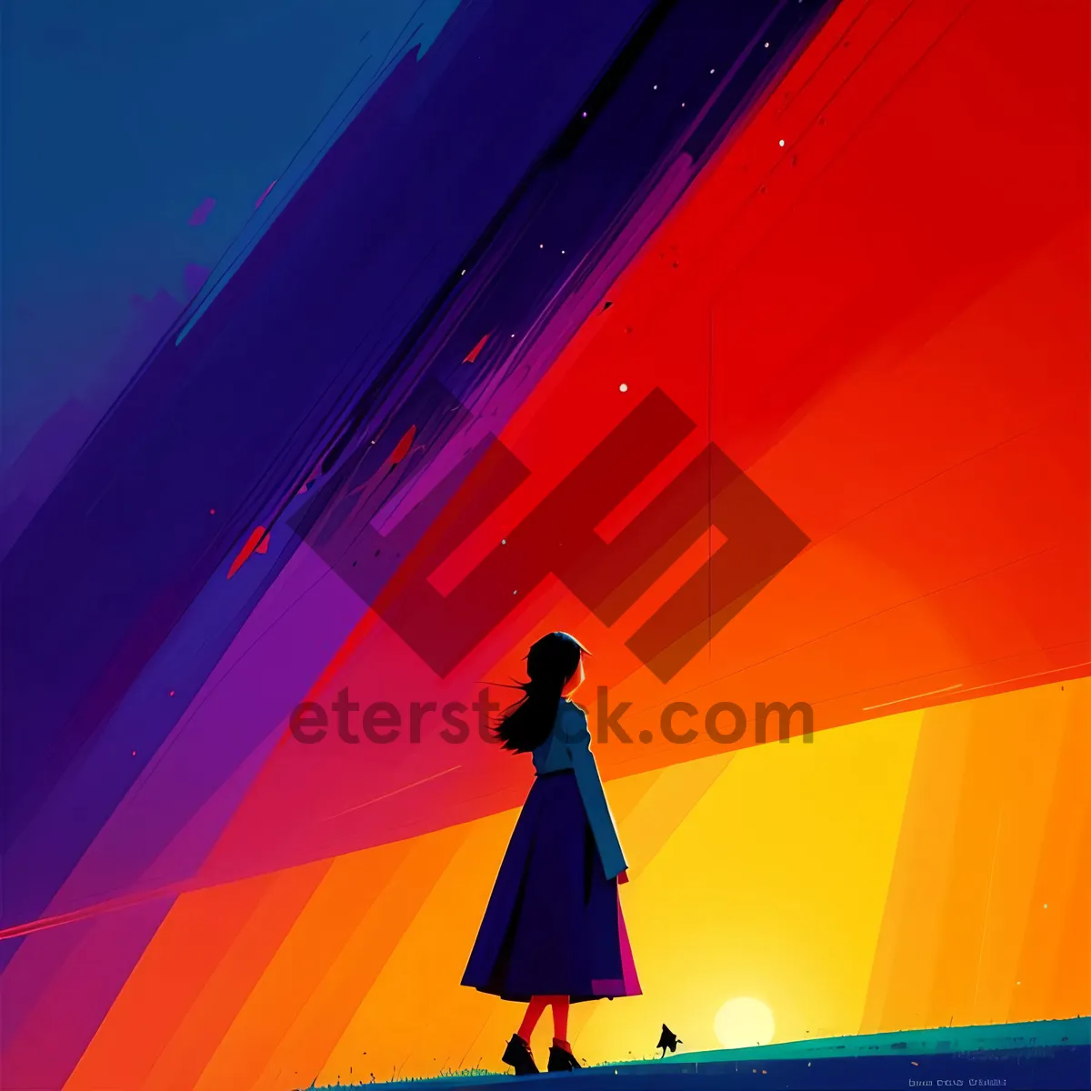 Picture of Silhouette flag in vibrant digital canvas design.
