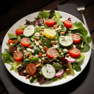 Gourmet vegetable plate with fresh ingredients.