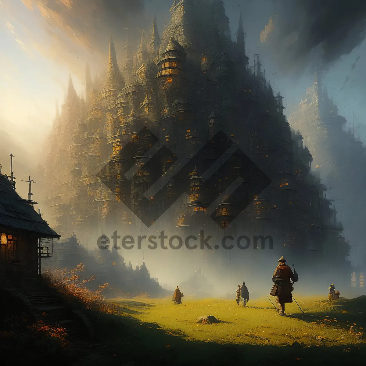 Picture of Starry Night Over Cityscape with Church and Forest