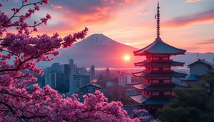 Japanese Temple and Palace with Tree Landscape Skyscape