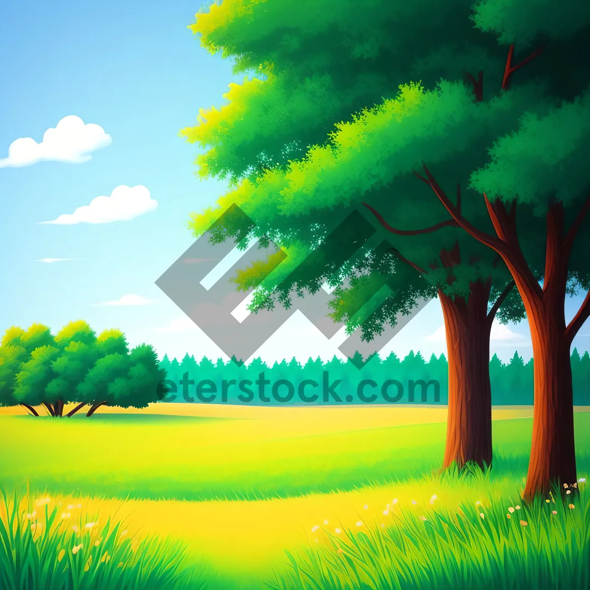 Picture of Serene Summer Meadow Under Blue Sky