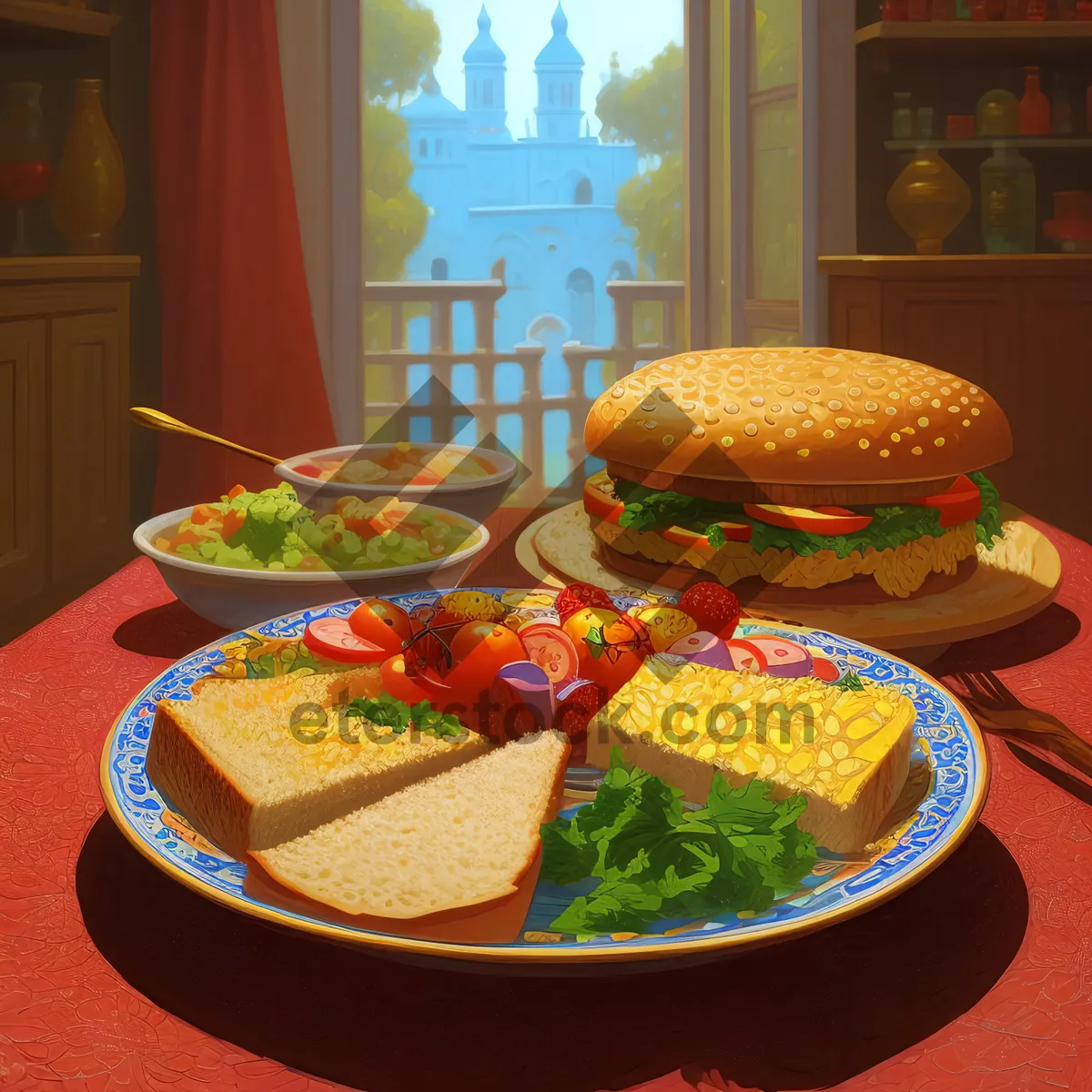 Picture of Gourmet cheese and vegetable salad on plate.
