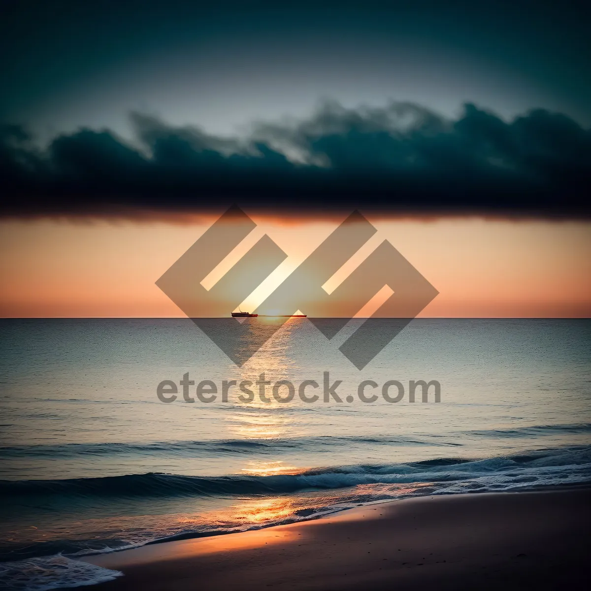 Picture of Vibrant Sunset Over Serene Ocean Waters