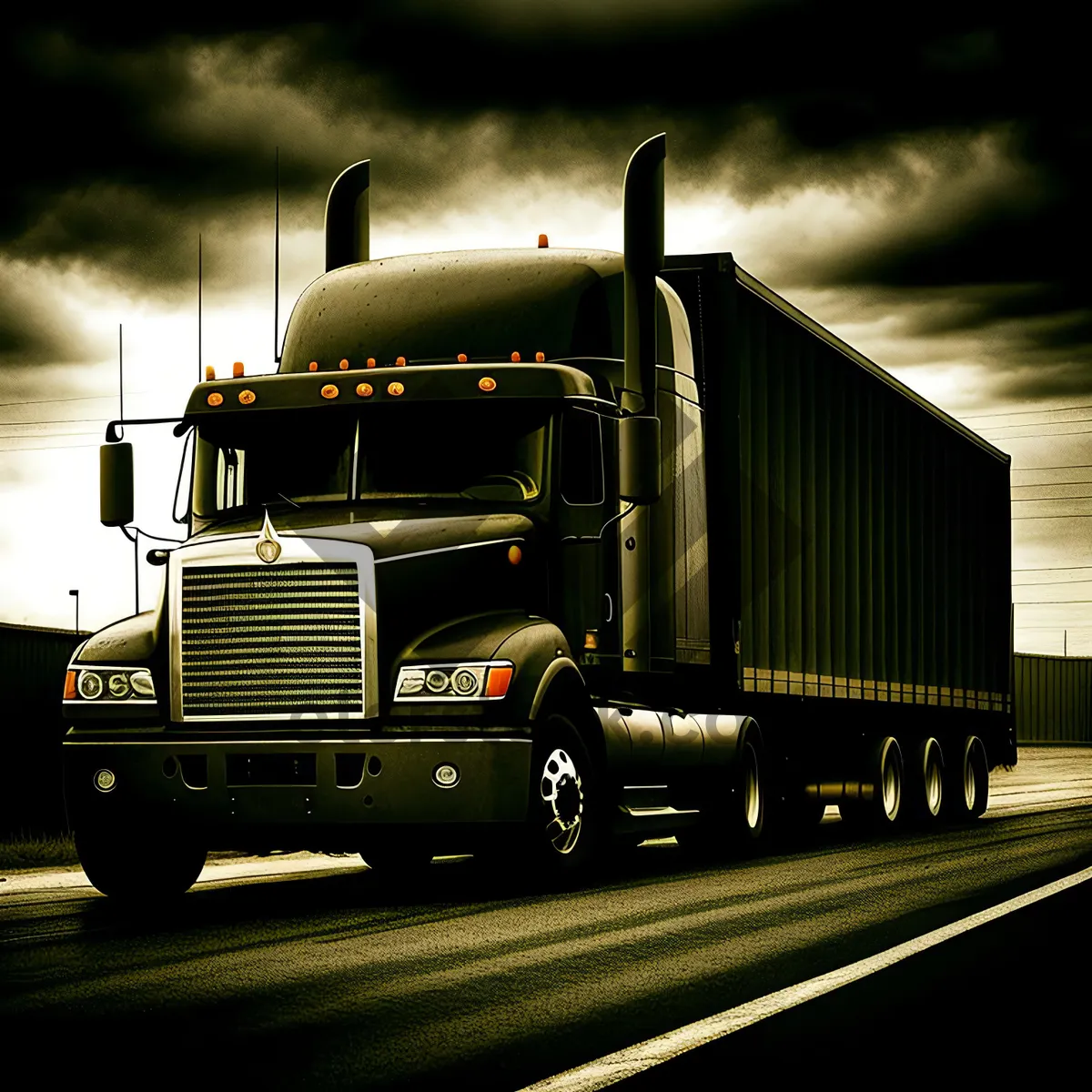 Picture of Fast Freight on Highway - Trailer Truck Transport