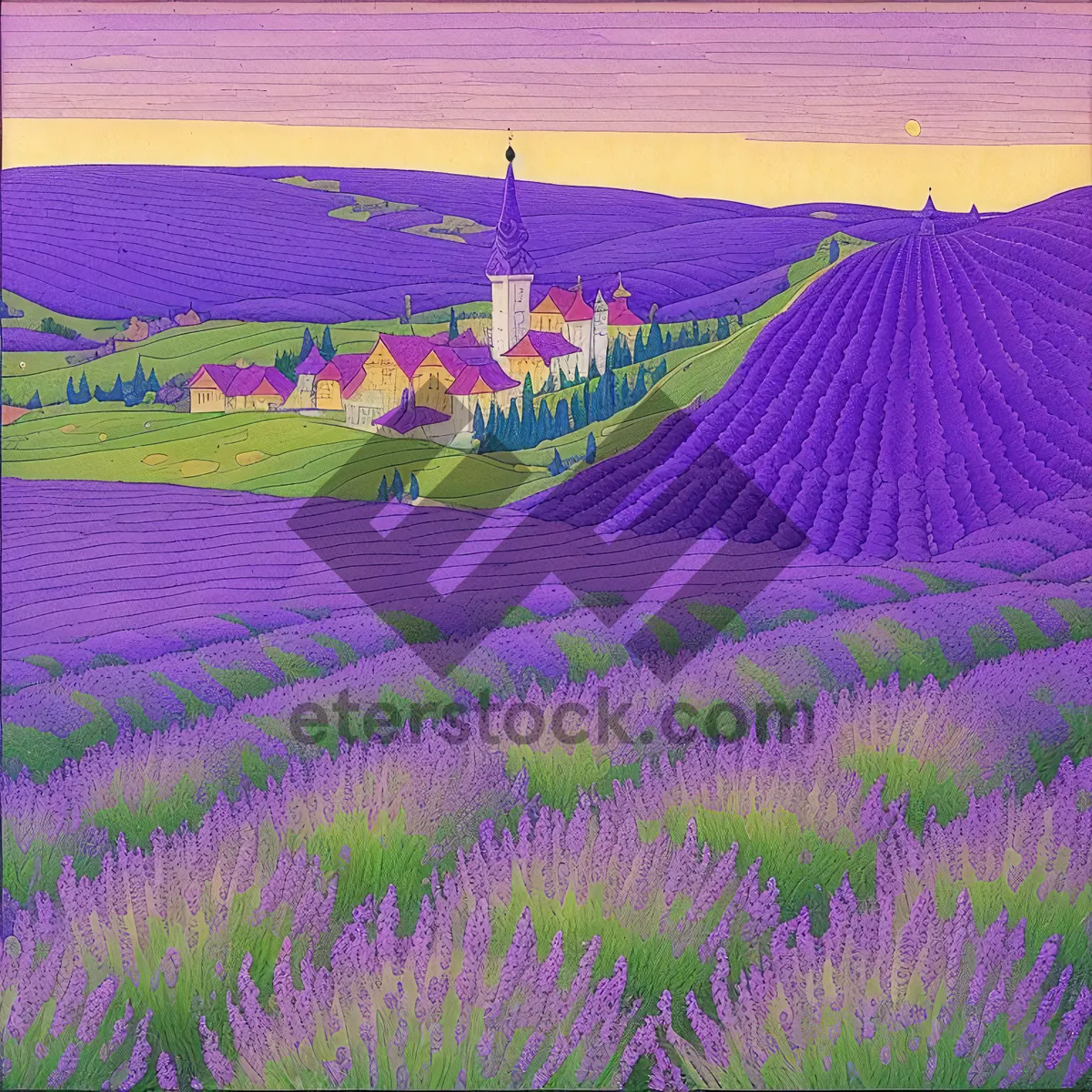 Picture of Purple Lavender Field: Digital Artistic Vascular Plant