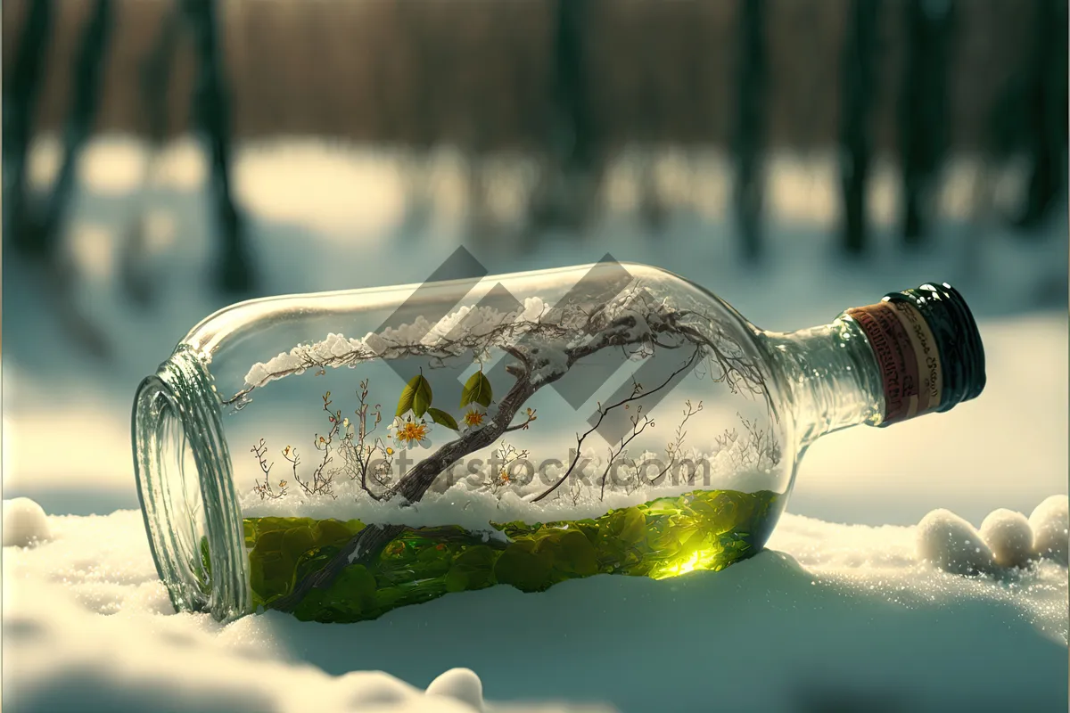 Picture of Close-up party drink glass with wine bottle and plug.