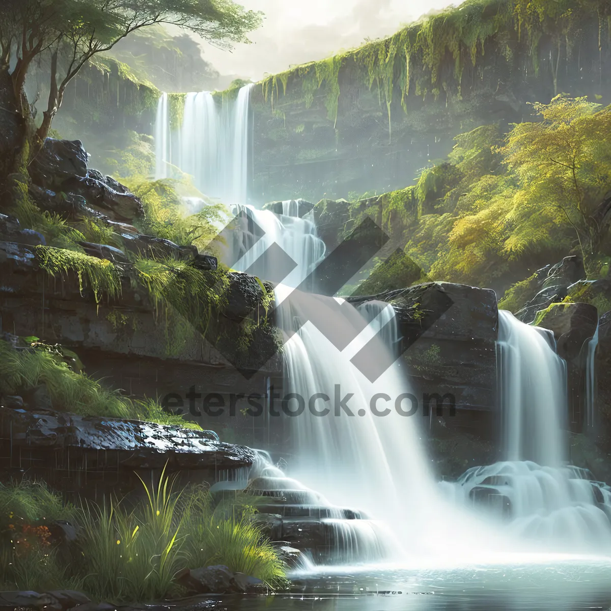 Picture of Serenity Falls: Majestic Cascade in Tranquil Forest