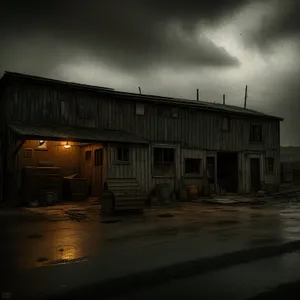 Old Warehouse on City Street with Skyline View