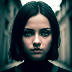 Smiling Brunette Model with Attractive Black Eyes