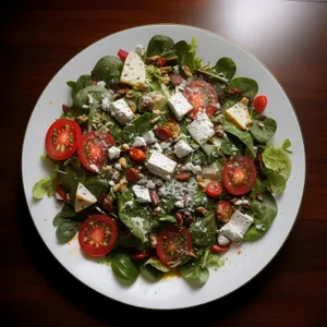 Delicious gourmet salad with grilled vegetables and cheese