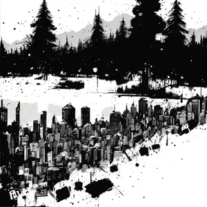 Winter Wonderland: Snow-covered Forest in Grunge Halftone