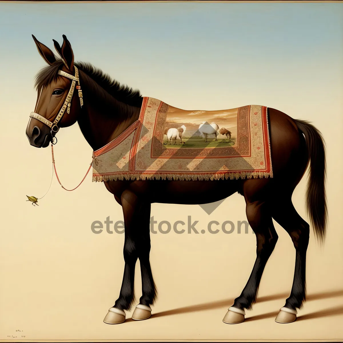 Picture of Brown Thoroughbred Horse in Stable Gear