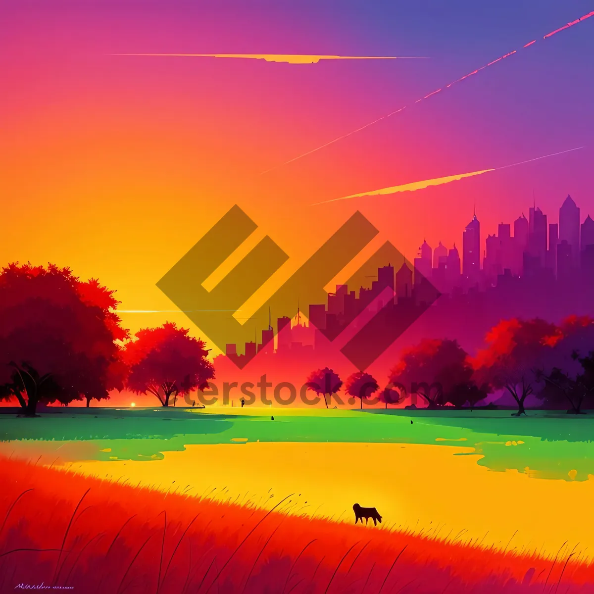 Picture of Vibrant Sunset Over Rural Meadow