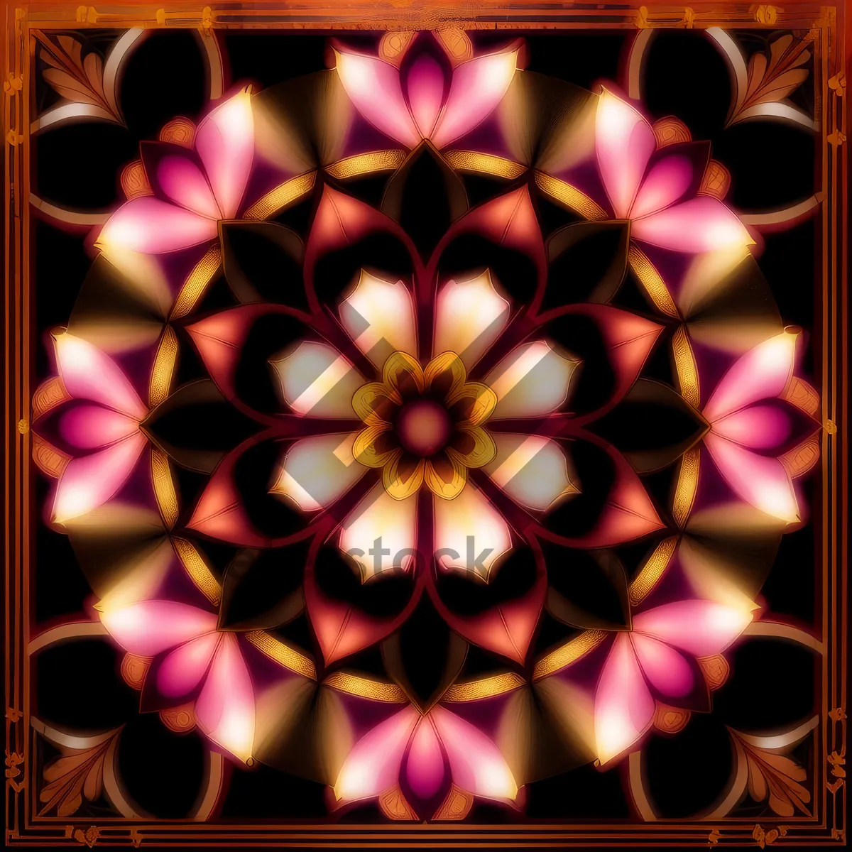 Picture of Vibrant Kaleidoscope Lilac Pattern with Brilliant Abstract Shapes